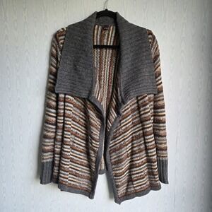 Ava XL Striped Ribbed Open Front Wool Blend Granola‎ Cardigan Gorpcore Cabin